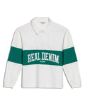 Womens T-Shirt Straight Silhouette Half Placket Cotton Color Block Embroidered - Raw 63_701H013_CRU110606_3
