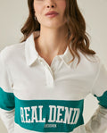 Womens T-Shirt Straight Silhouette Half Placket Cotton Color Block Embroidered - Raw 63_701H013_CRU110606_5