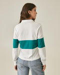 Womens T-Shirt Straight Silhouette Half Placket Cotton Color Block Embroidered - Raw 63_701H013_CRU110606_6