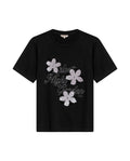 Womens T-Shirt Graphic Slim Fit Cotton Velveteen Flower Print - Black 63_701H014_NEG194004_3