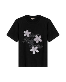 Womens T-Shirt Graphic Slim Fit Cotton Velveteen Flower Print - Black 63_701H014_NEG194004_3