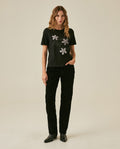 Womens T-Shirt Graphic Slim Fit Cotton Velveteen Flower Print - Black 63_701H014_NEG194004_4