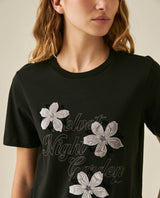 Womens T-Shirt Graphic Slim Fit Cotton Velveteen Flower Print - Black 63_701H014_NEG194004_5