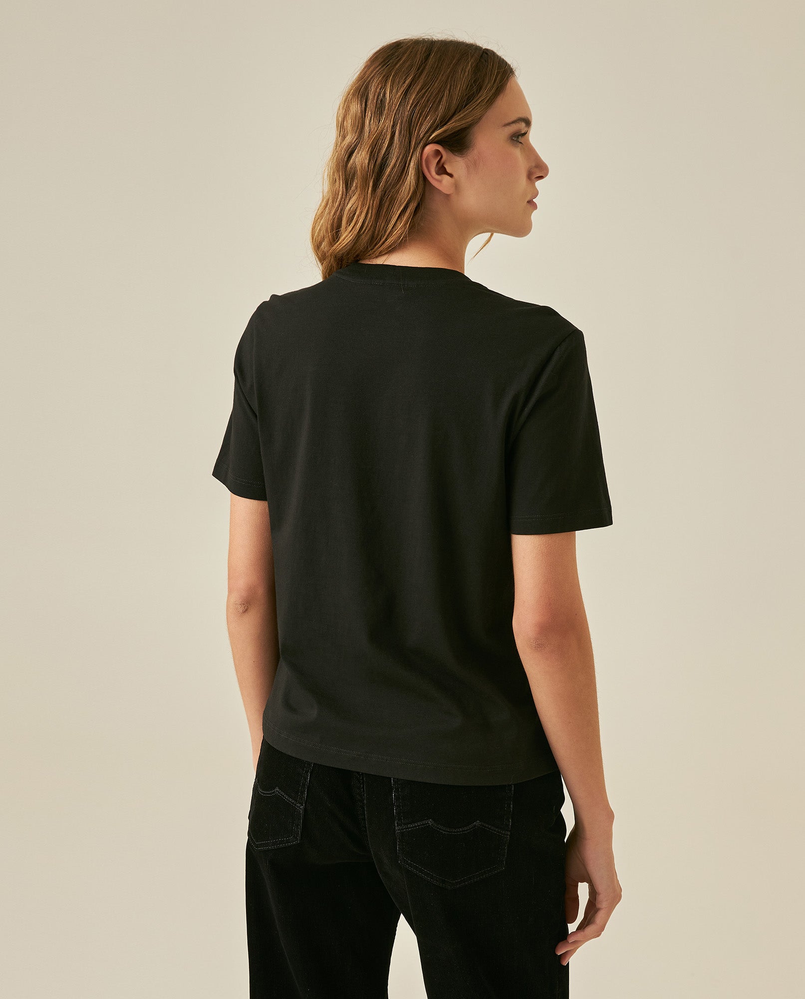 Womens T-Shirt Graphic Slim Fit Cotton Velveteen Flower Print - Black 63_701H014_NEG194004_6