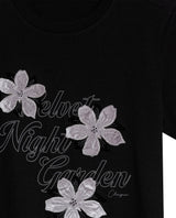 Womens T-Shirt Graphic Slim Fit Cotton Velveteen Flower Print - Black 63_701H014_NEG194004_8