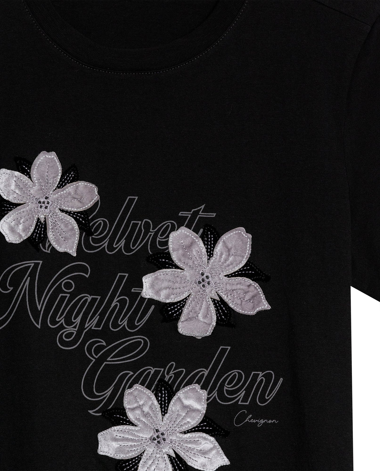 Womens T-Shirt Graphic Slim Fit Cotton Velveteen Flower Print - Black 63_701H014_NEG194004_8