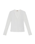 Womens T-Shirt Fitted V-Neck Long Sleeve Polyester Blend Silver Lurex - White 63_701H015_BLA110601_3
