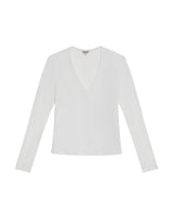 Womens T-Shirt Fitted V-Neck Long Sleeve Polyester Blend Silver Lurex - White 63_701H015_BLA110601_3
