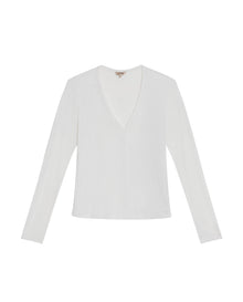 Womens T-Shirt Fitted V-Neck Long Sleeve Polyester Blend Silver Lurex - White 63_701H015_BLA110601_3