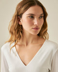 Womens T-Shirt Fitted V-Neck Long Sleeve Polyester Blend Silver Lurex - White 63_701H015_BLA110601_5