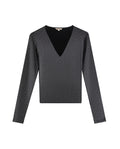 Womens T-Shirt Fitted V-Neck Long Sleeve Polyester Blend Silver Lurex - Black 63_701H015_NEG194004_3