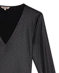 Womens T-Shirt Fitted V-Neck Long Sleeve Polyester Blend Silver Lurex - Black 63_701H015_NEG194004_8