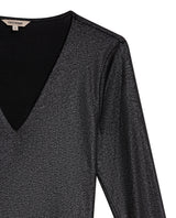 Womens T-Shirt Fitted V-Neck Long Sleeve Polyester Blend Silver Lurex - Black 63_701H015_NEG194004_8