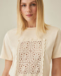 Womens T-Shirt Graphic Oversized Cotton Overlaid Knit Trim Embroidered - White 63_701H016_BLA120601_5
