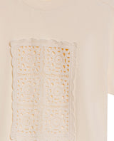 Womens T-Shirt Graphic Oversized Cotton Overlaid Knit Trim Embroidered - White 63_701H016_BLA120601_8