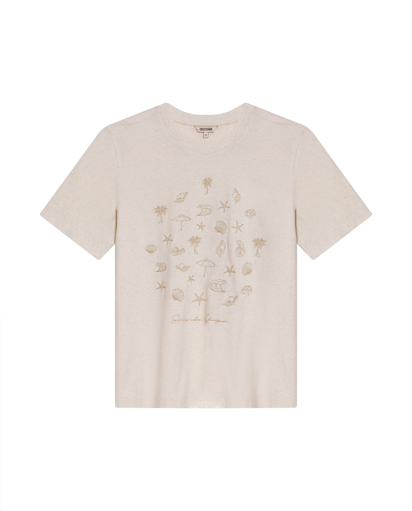 Womens T-Shirt Graphic Slim Fit Cotton–Linen Blend Embroidered Front - Raw 63_701H021_CRU125202_3