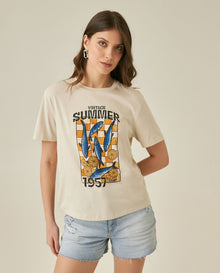 Womens T-Shirt Graphic Oversized Cotton Summer Caviar Print Tactile - Beige 63_701H022_BEI140002_0