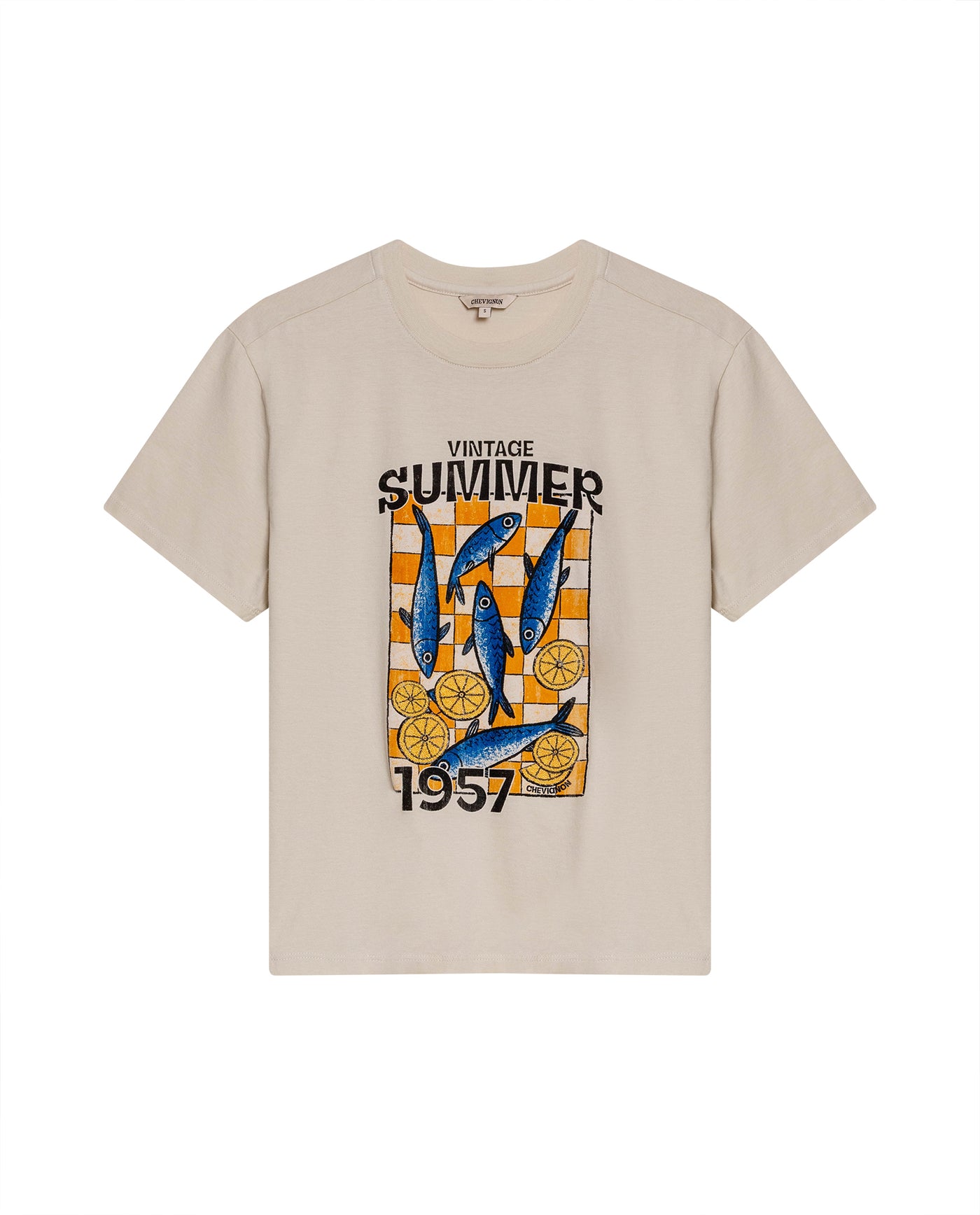 Womens T-Shirt Graphic Oversized Cotton Summer Caviar Print Tactile - Beige 63_701H022_BEI140002_3