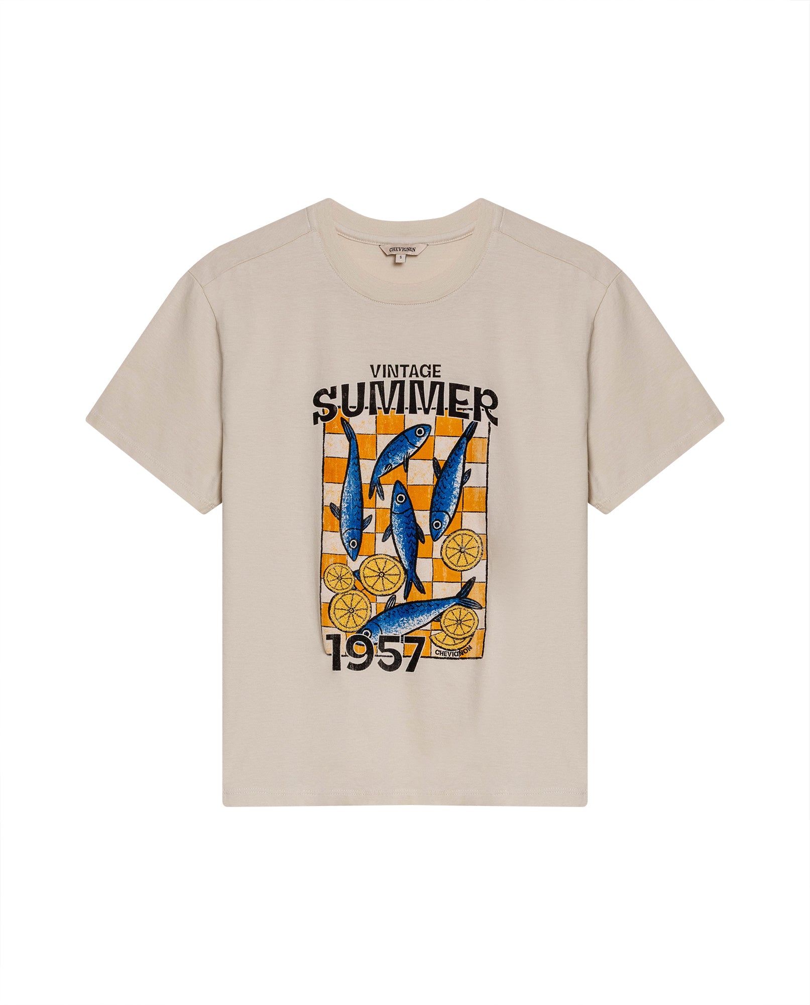Womens T-Shirt Graphic Oversized Cotton Summer Caviar Print Tactile - Beige 63_701H022_BEI140002_3