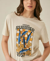 Womens T-Shirt Graphic Oversized Cotton Summer Caviar Print Tactile - Beige 63_701H022_BEI140002_5