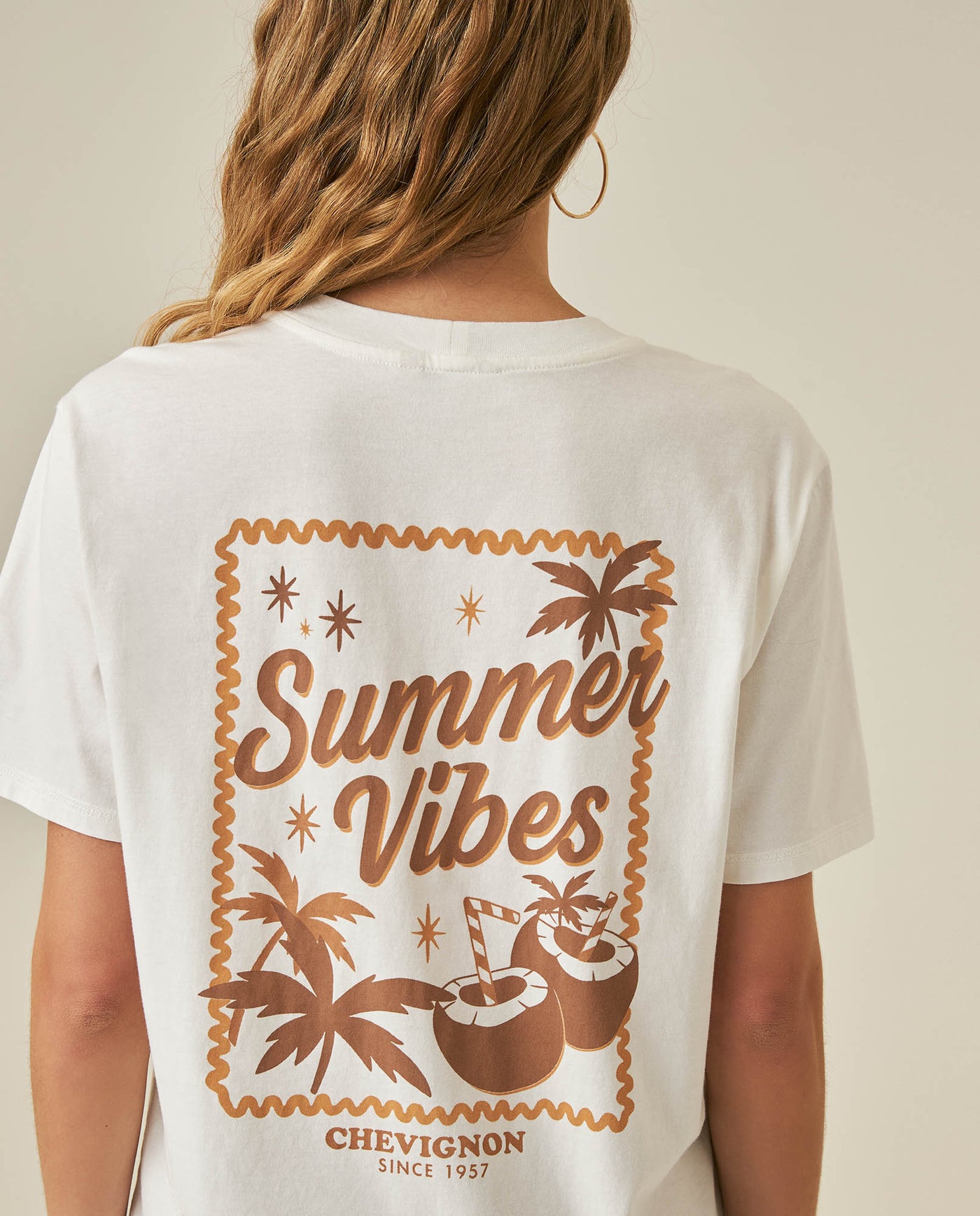 Womens T-Shirt Graphic Oversized Cotton Summer Vibes Front Back Print - Raw 63_701H023_CRU110606_7