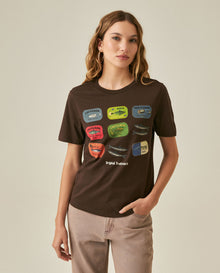 Womens T-Shirt Graphic Slim Fit Cotton Caviar Print Tactile - Brown 63_701H024_CAF191016_0