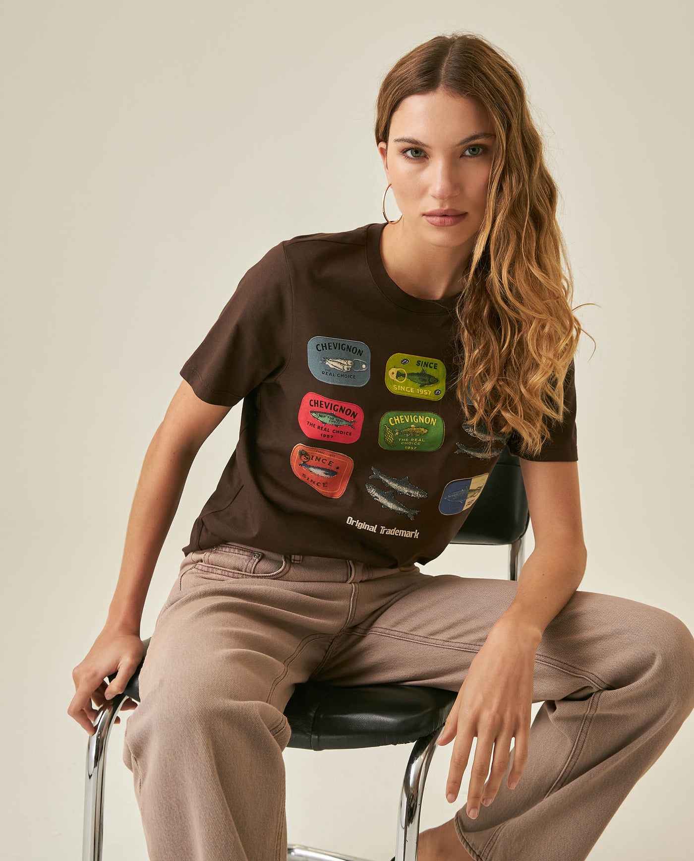 Womens T-Shirt Graphic Slim Fit Cotton Caviar Print Tactile - Brown 63_701H024_CAF191016_4