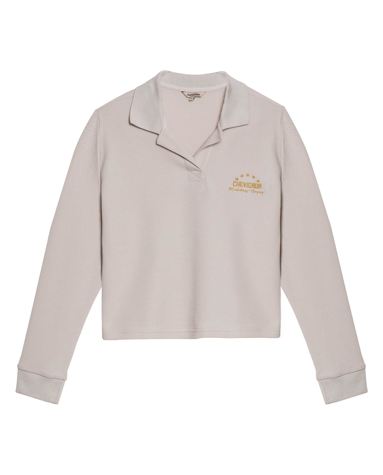 Womens T-Shirt Polo Style Shirt Collar Cotton Blend Waffle Texture - Beige 63_701H025_BEI140002_3