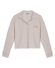 Womens T-Shirt Polo Style Shirt Collar Cotton Blend Waffle Texture - Beige 63_701H025_BEI140002_3