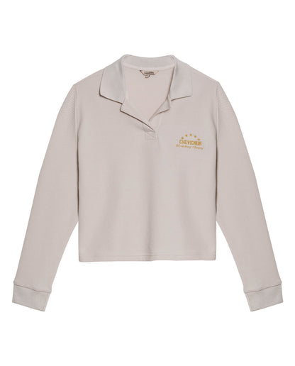 Womens T-Shirt Polo Style Shirt Collar Cotton Blend Waffle Texture - Beige 63_701H025_BEI140002_3