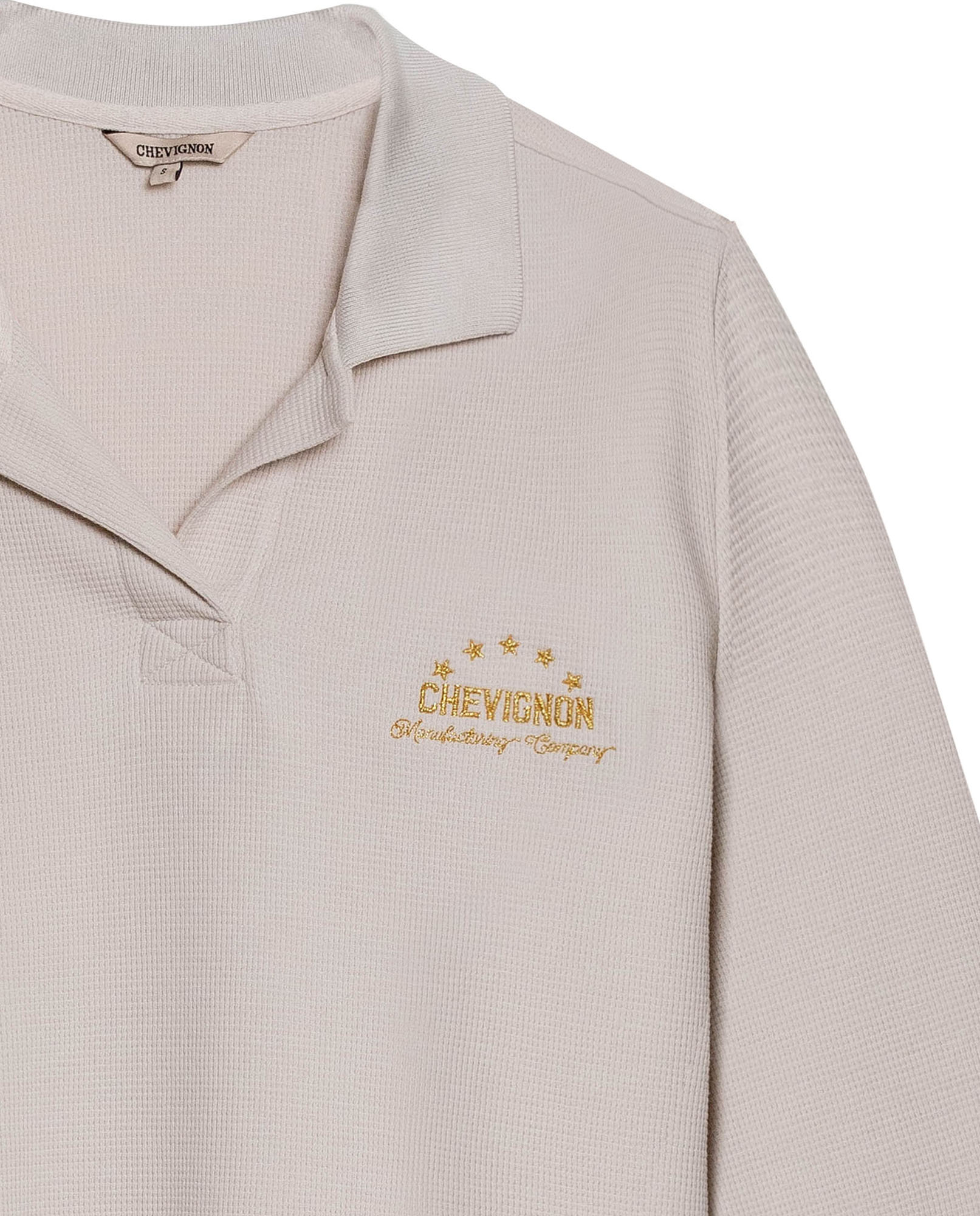 Womens T-Shirt Polo Style Shirt Collar Cotton Blend Waffle Texture - Beige 63_701H025_BEI140002_8