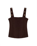 Womens T-Shirt Fitted Tank Straps Cotton–Elastane Studded Straps Ribbed - Brown 63_701H026_CAF191016_3