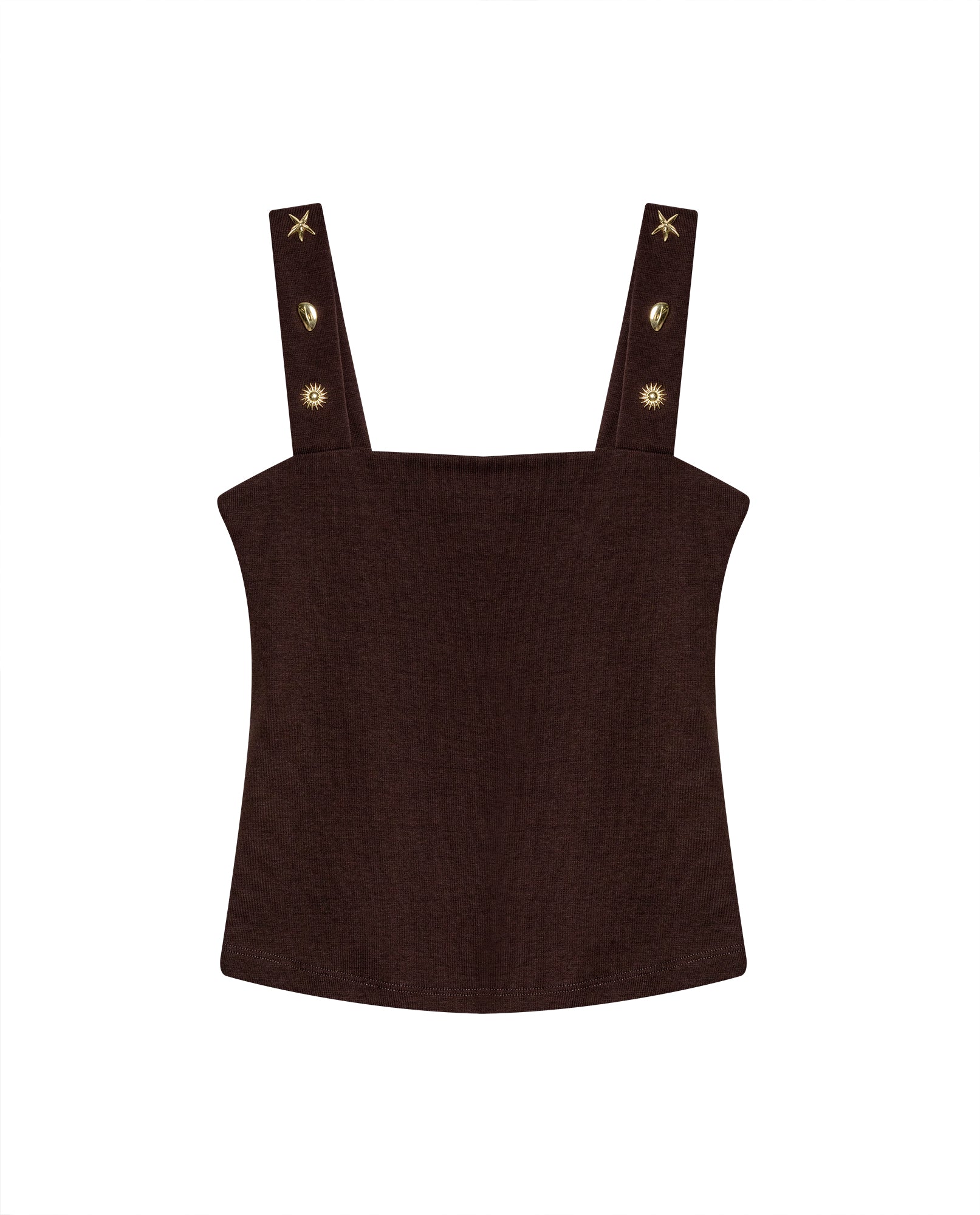 Womens T-Shirt Fitted Tank Straps Cotton–Elastane Studded Straps Ribbed - Brown 63_701H026_CAF191016_3