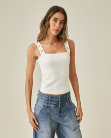 Womens T-Shirt Fitted Tank Straps Cotton–Elastane Studded Straps Ribbed - Raw 63_701H026_CRU110606_0