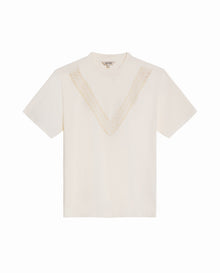 Womens T-Shirt Graphic Oversized Cotton V-Stripe Appliqué - Raw 63_701H027_CRU110606_3