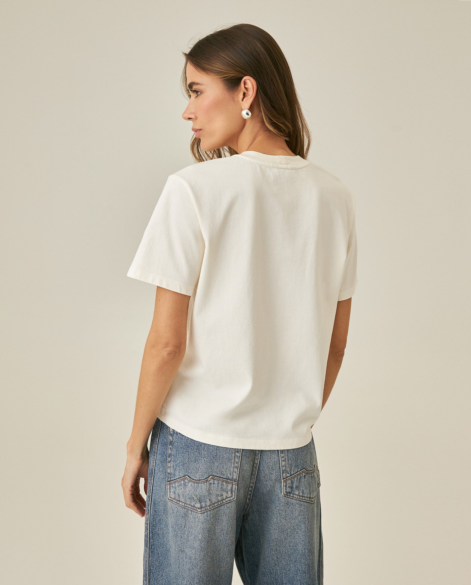 Womens T-Shirt Graphic Oversized Cotton V-Stripe Appliqué - Raw 63_701H027_CRU110606_6