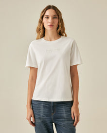 Womens T-Shirt Graphic Slim Fit Cotton Typographic Embroidery - Beige 63_701H028_BEI161101_0