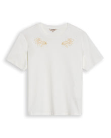 Womens T-Shirt Graphic Slim Fit Cotton Typographic Embroidery - Beige 63_701H028_BEI161101_3