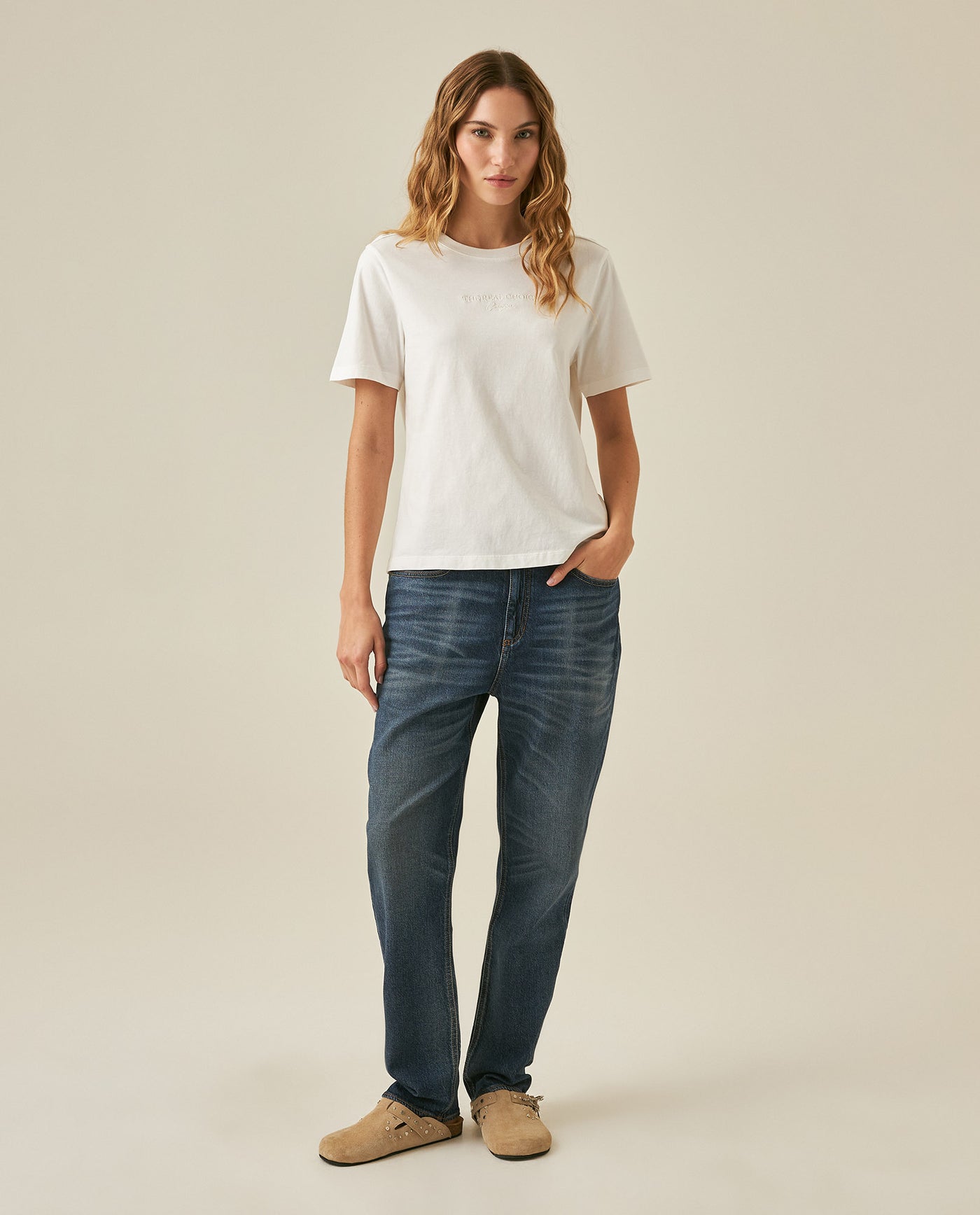 Womens T-Shirt Graphic Slim Fit Cotton Typographic Embroidery - Beige 63_701H028_BEI161101_4