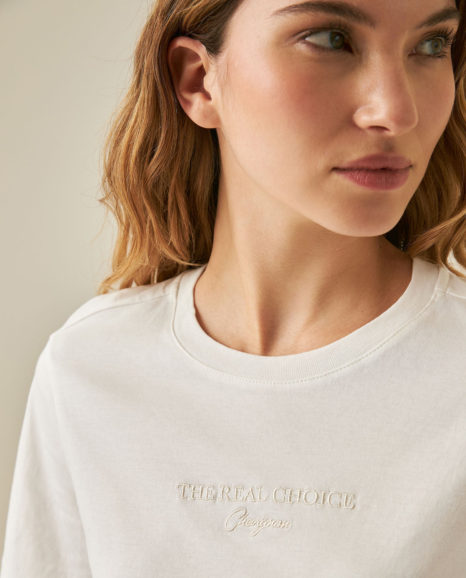 Womens T-Shirt Graphic Slim Fit Cotton Typographic Embroidery - Beige 63_701H028_BEI161101_5