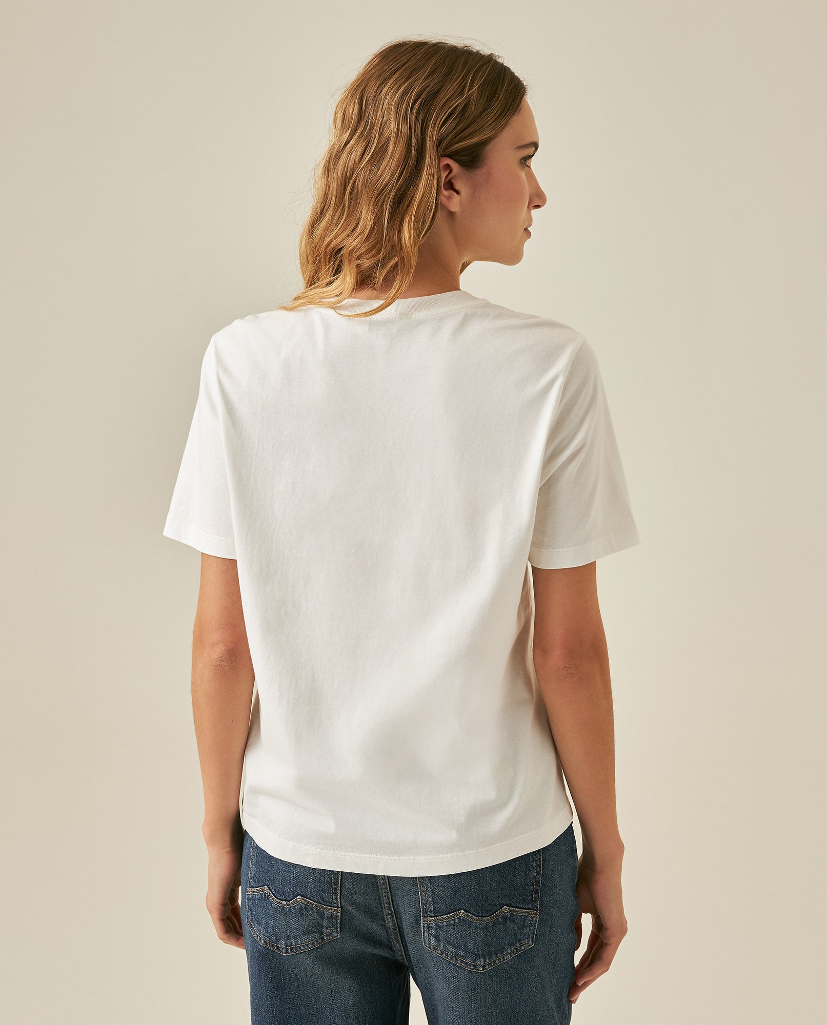 Womens T-Shirt Graphic Slim Fit Cotton Typographic Embroidery - Beige 63_701H028_BEI161101_6
