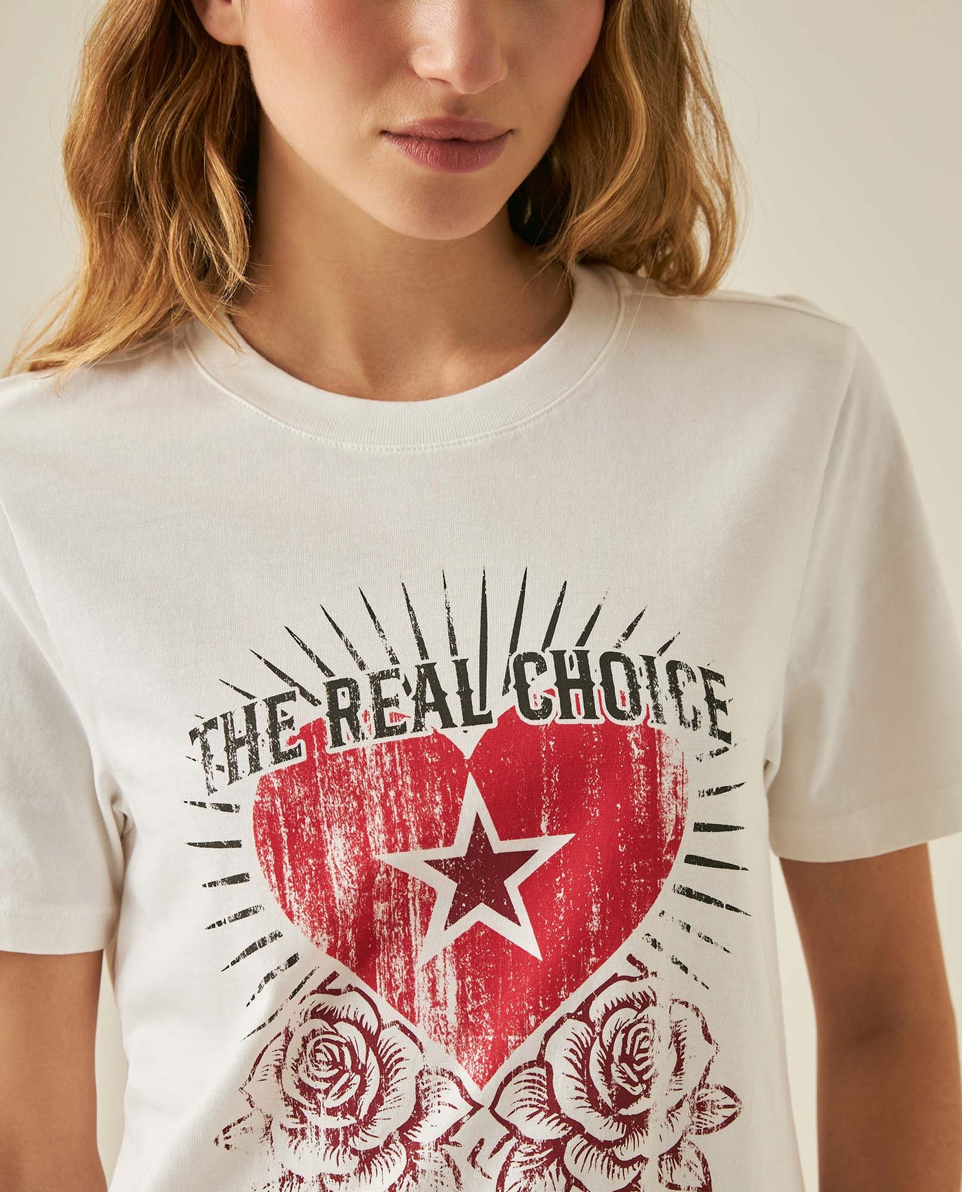 Womens T-Shirt Graphic Slim Fit Cotton The Real Choice Heart Print - White 63_701H029_BLA110601_5