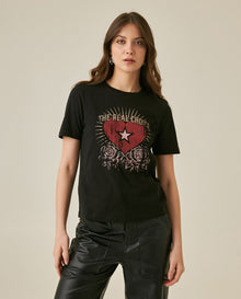 Womens T-Shirt Graphic Slim Fit Cotton The Real Choice Heart Print - Black 63_701H029_NEG194004_0