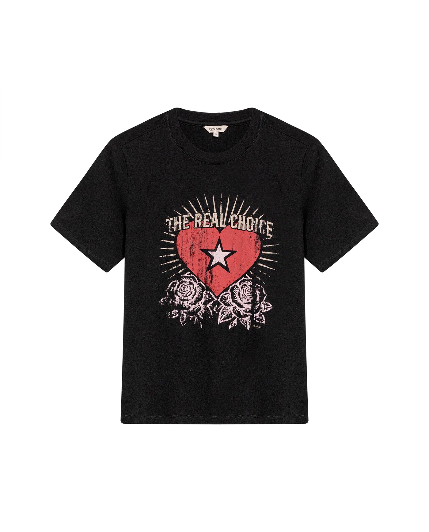Womens T-Shirt Graphic Slim Fit Cotton The Real Choice Heart Print - Black 63_701H029_NEG194004_3