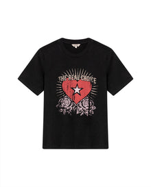 Womens T-Shirt Graphic Slim Fit Cotton The Real Choice Heart Print - Black 63_701H029_NEG194004_3