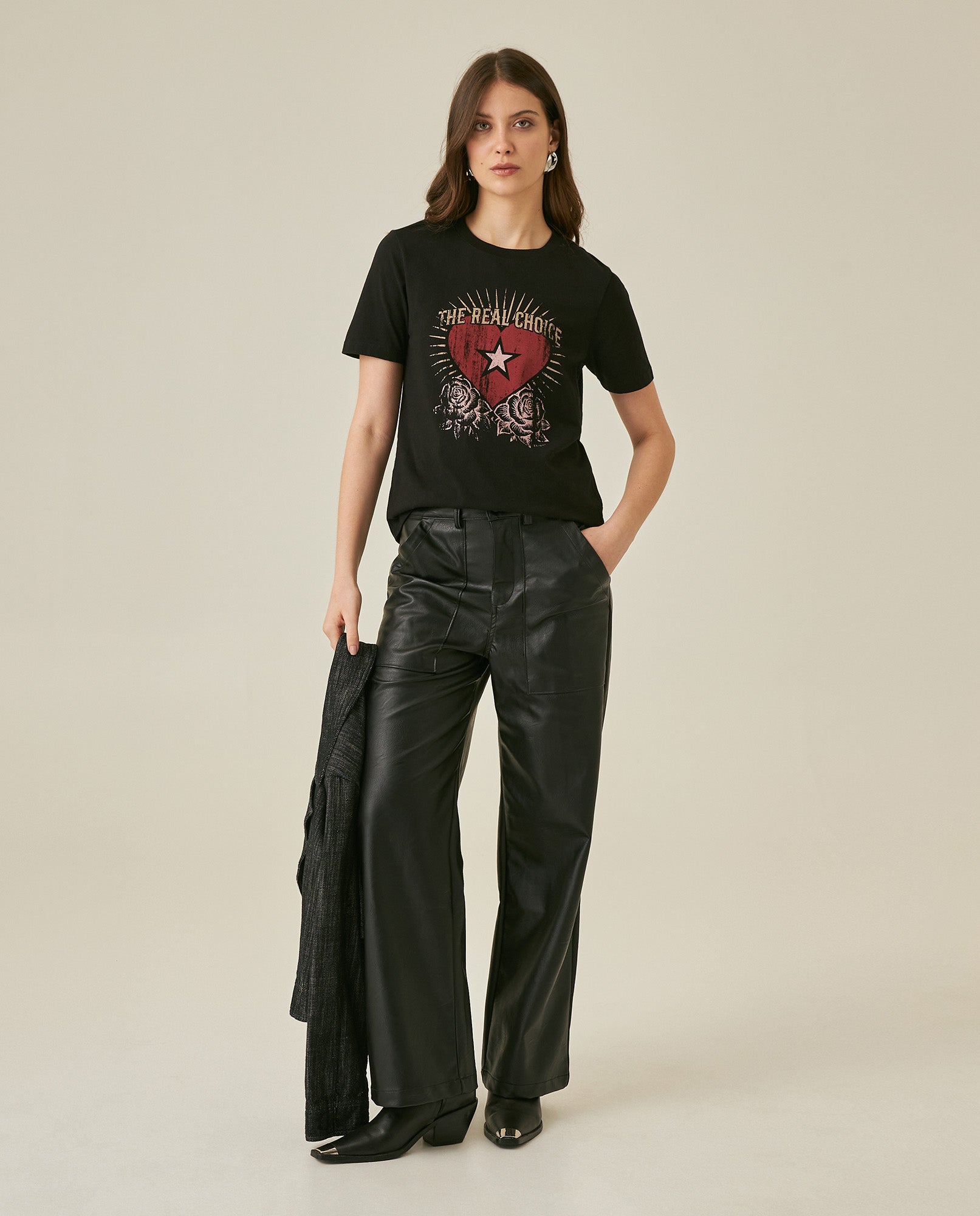 Womens T-Shirt Graphic Slim Fit Cotton The Real Choice Heart Print - Black 63_701H029_NEG194004_4