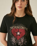 Womens T-Shirt Graphic Slim Fit Cotton The Real Choice Heart Print - Black 63_701H029_NEG194004_5