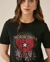Womens T-Shirt Graphic Slim Fit Cotton The Real Choice Heart Print - Black 63_701H029_NEG194004_5