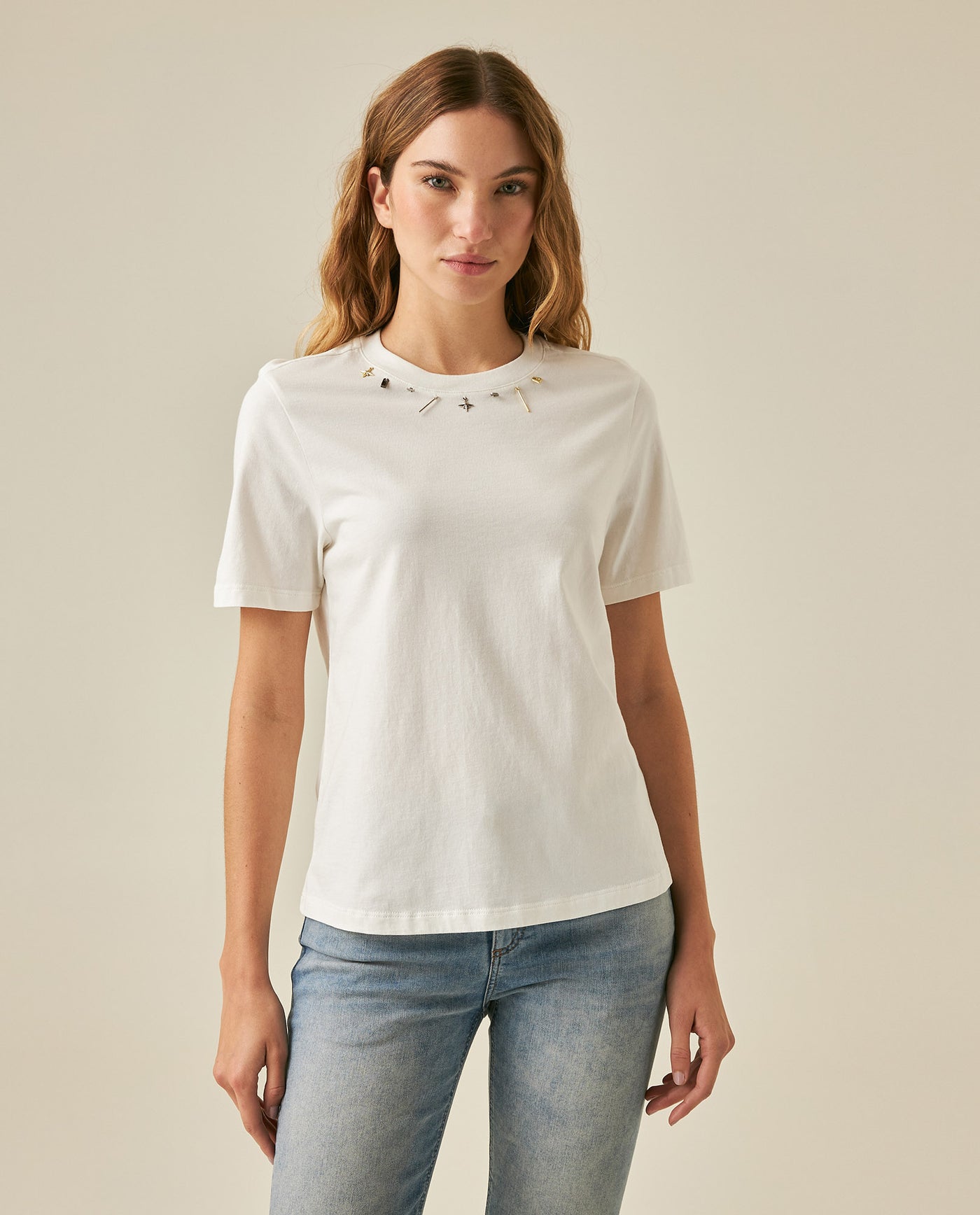Womens T-Shirt Slim Fit Cotton Charm Neckline Detail - White 63_701H031_BLA110601_0