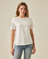 Womens T-Shirt Slim Fit Cotton Charm Neckline Detail - White 63_701H031_BLA110601_0
